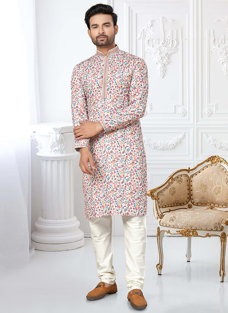 Heavy Cotton Multi Colour Traditional Wear Printed Readymade Kurta Pajama